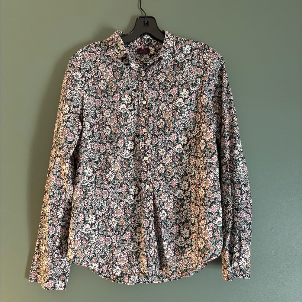 J Crew London of Liberty 100% Cotton Button Down Shirt Floral Artsy Print Blouse